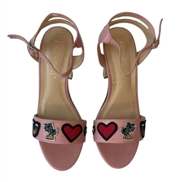 CHASE+CHLOE / Frank-1 / Pink / Strappy / Sandals With Embroidered Heart & Rainbo - Picture 3 of 8